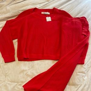 Free people red sweater and skirt set